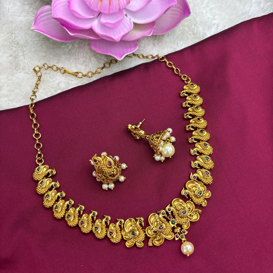 Majestic Grace – Peacock Design Necklace Set with Matching Jhumki