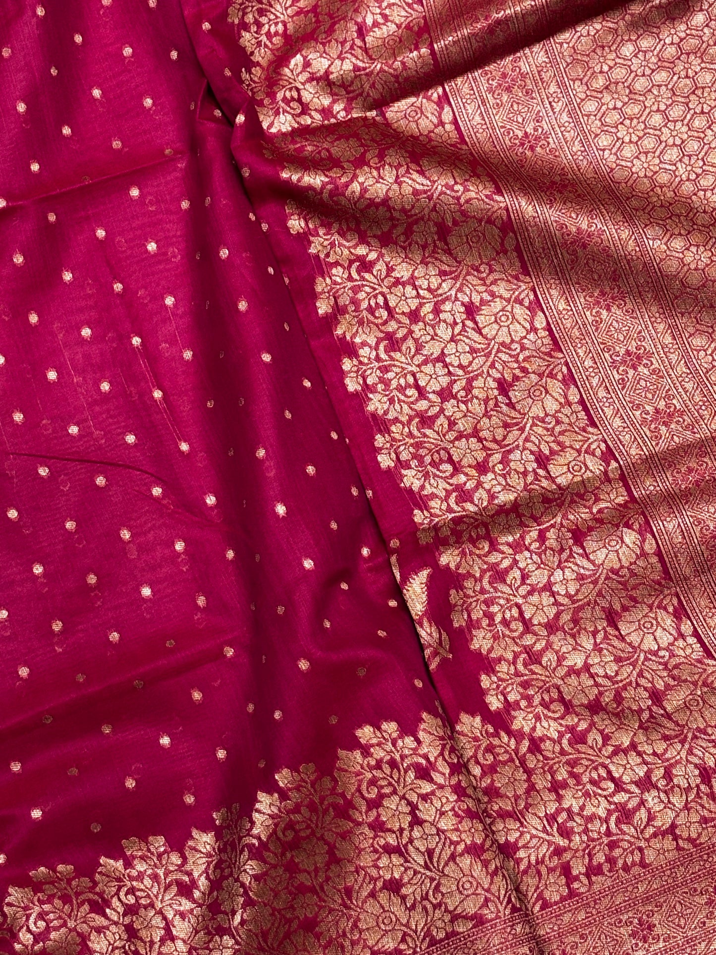 Elegant Pink Tussar Silk Saree with Antique Zari Border & Rich Brocade Pallu
