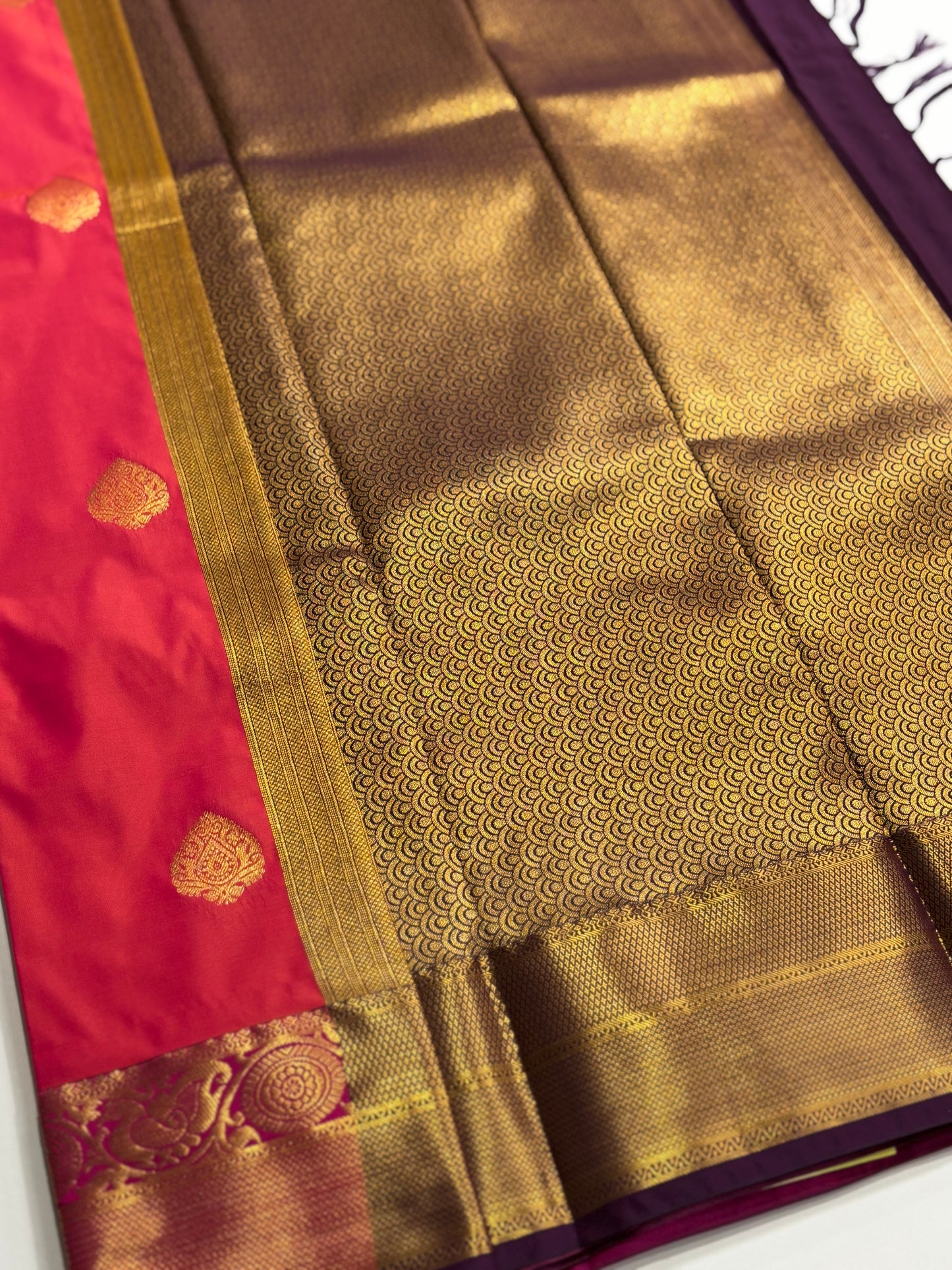 Elegant Pink Kanchipuram Semi Silk Saree with Rich Wine Contrast Border & Pallu