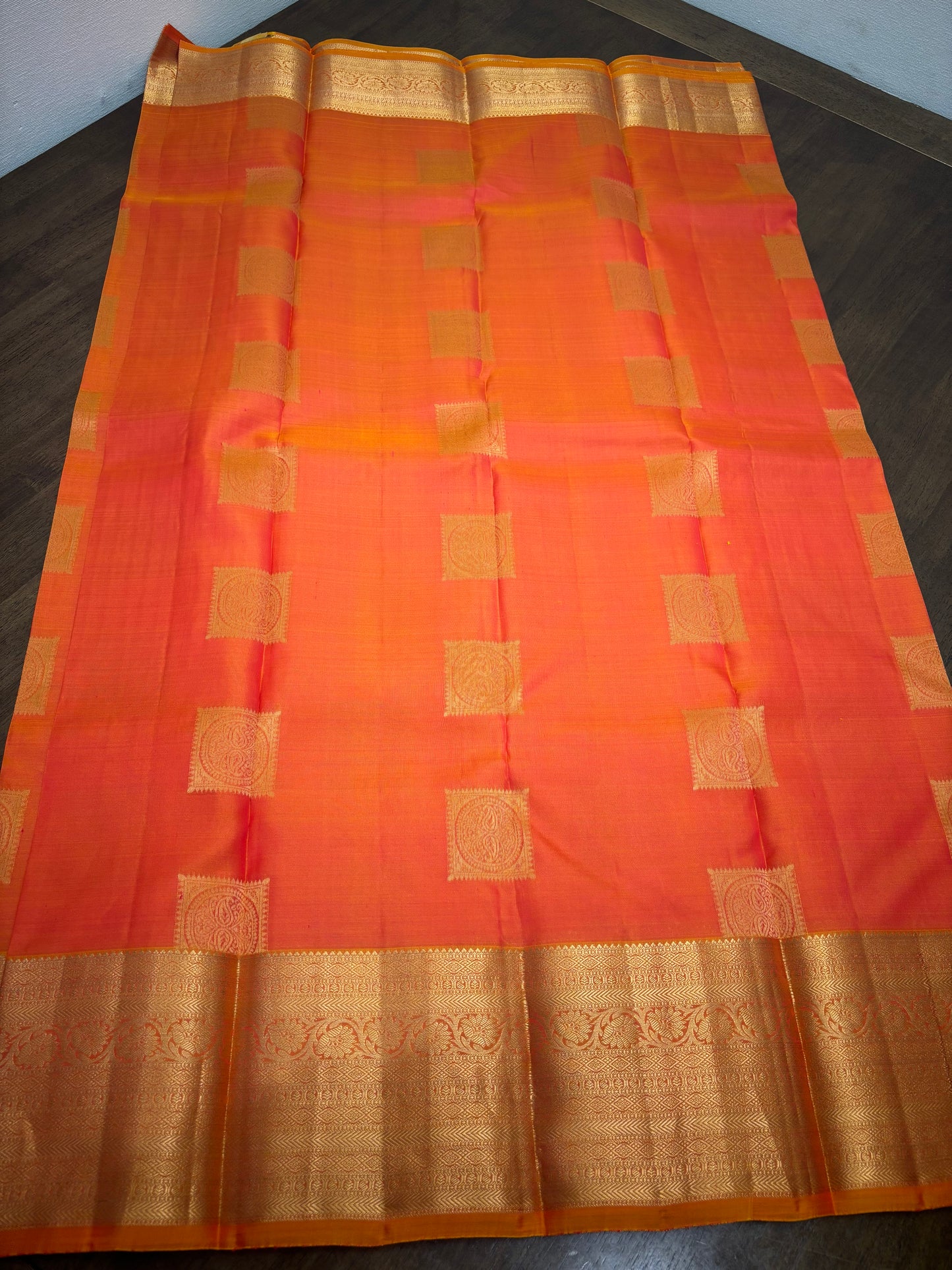 Radiant Orange Kanchipuram Silk Saree with Zari Border