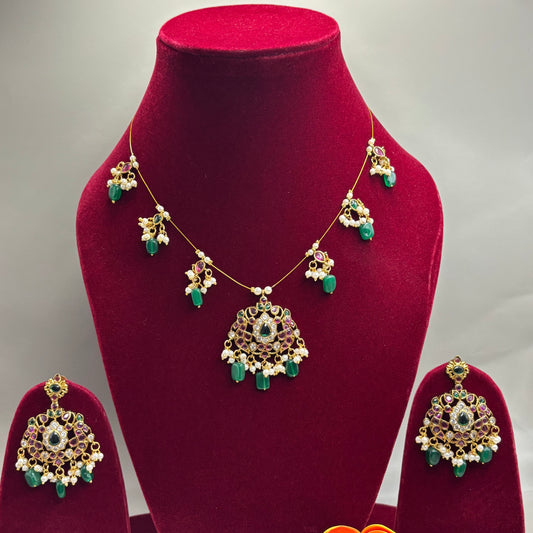 Whispers of Tradition – Invisible Chain Set with Green Motifs & Kemp Stones