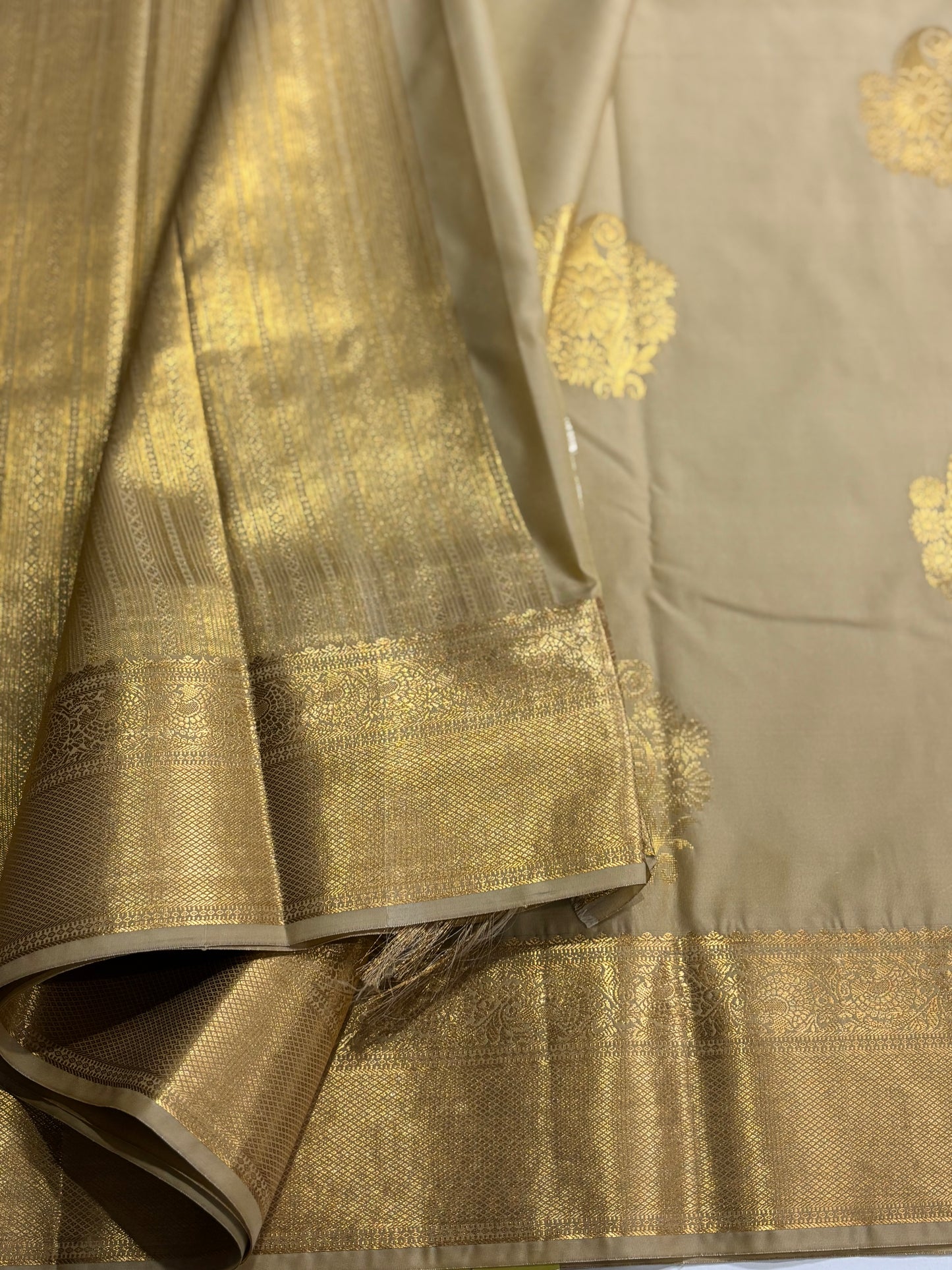 Elegant Beige Semi Silk Saree with Traditional Mango Butta