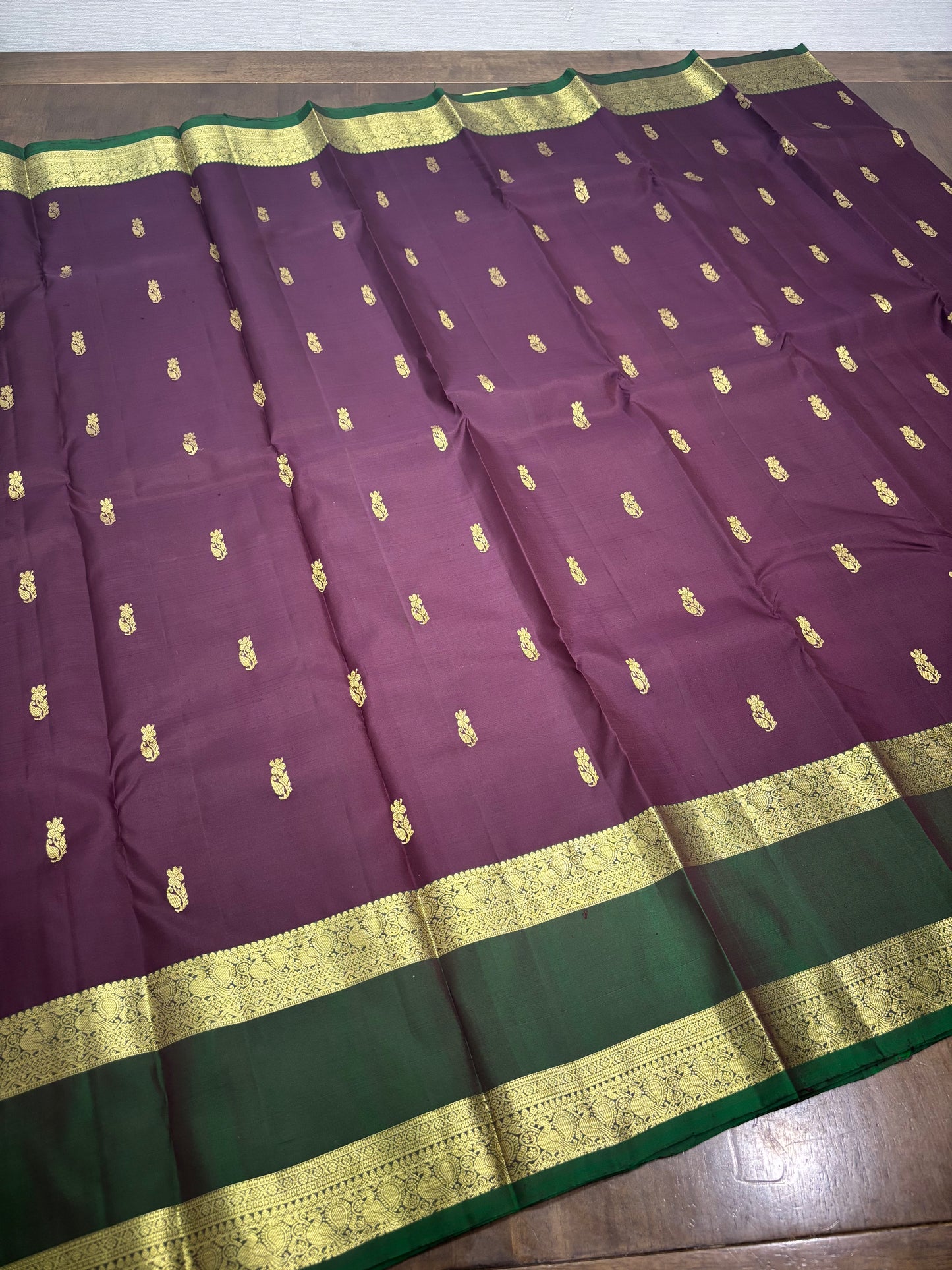 🌟 Regal Burgundy &amp; Green Kanchipuram Pure Silk Saree with Grand Zari Work