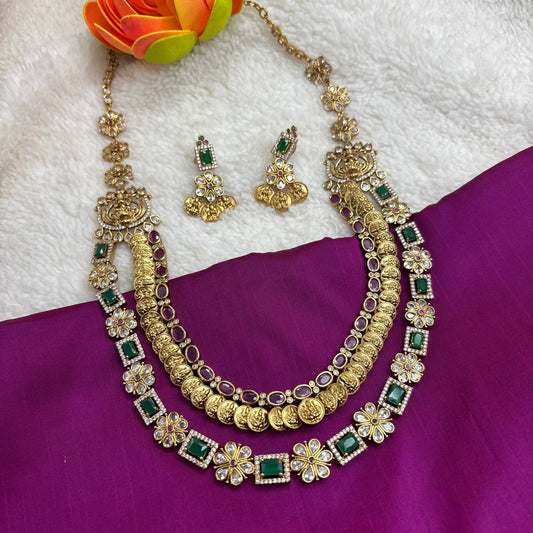 Triple Layer Temple Kasu Mala – Matte Gold Grandeur