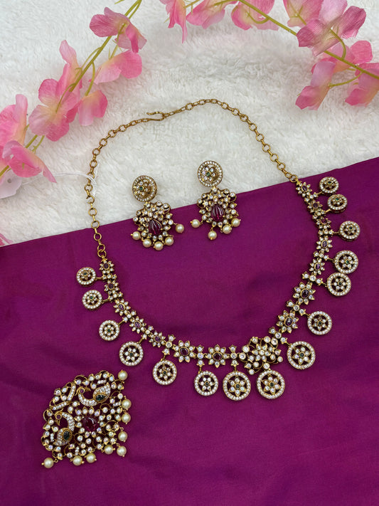 Victorian Stone Necklace Set with Changeable Middle Pendant