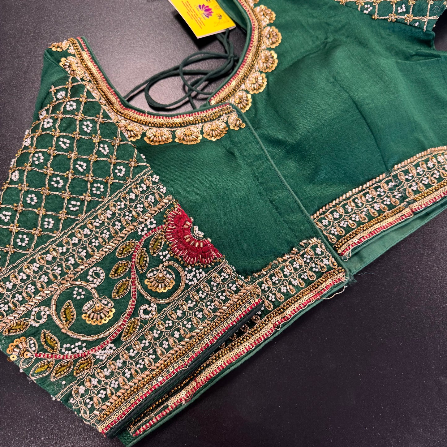 Emerald green heavy embroidered designer readymade saree blouse - Shrees Fashion Australia (view 5)