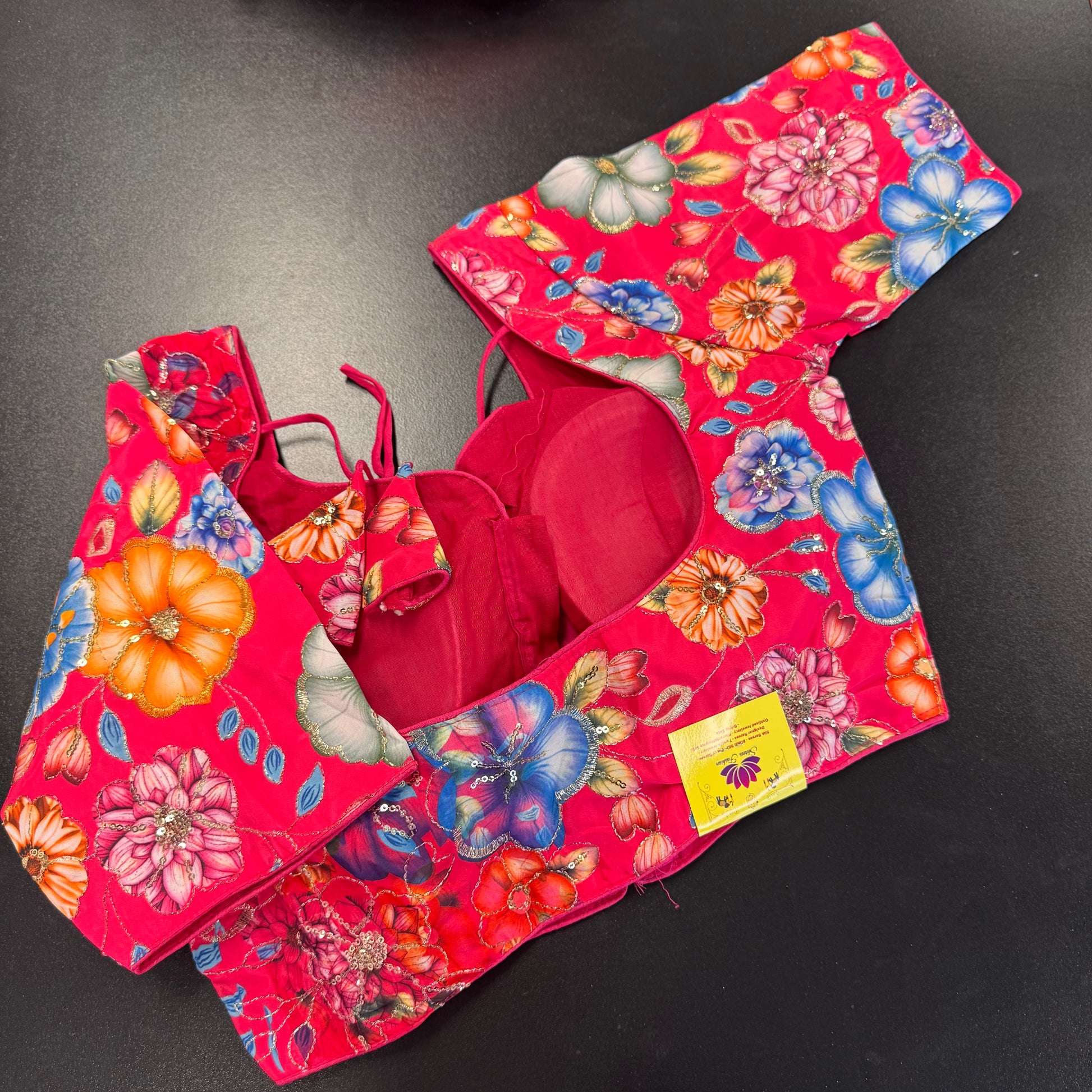 Rani pink floral designer readymade saree blouse - Shrees Fashion Australia (view 1)