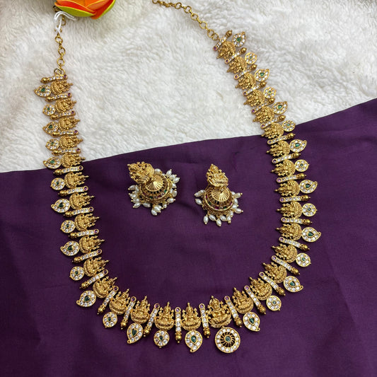 Coin Mango Design Long Haram Set – Matte Gold Finish with Kemp Stones