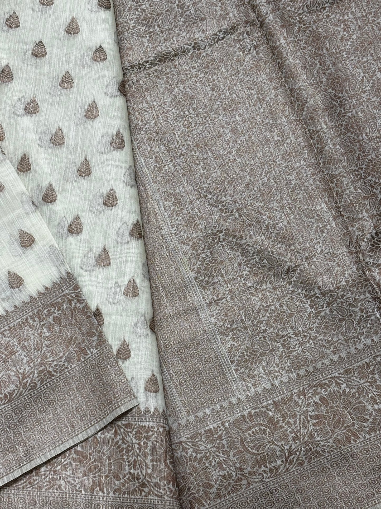 Elegant Beige Pure Tussar Saree with Brown Brocade Pallu & Antique Zari Border
