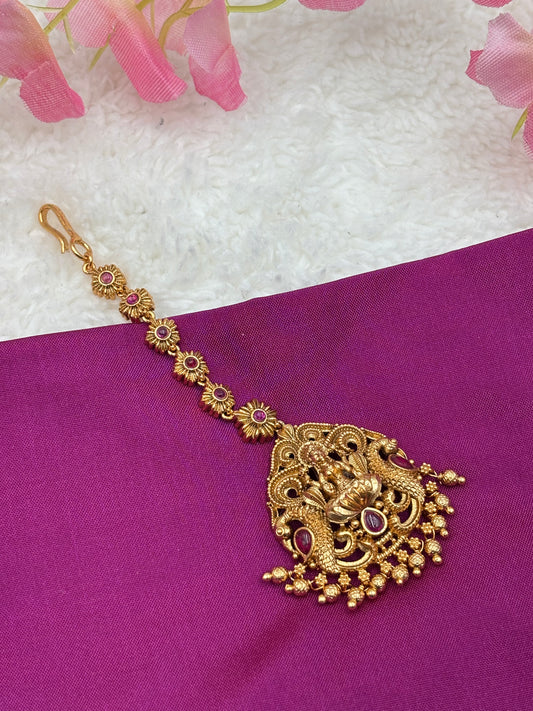 Traditional Temple Jewellery Tikka – Matte Gold & Bead Detailing