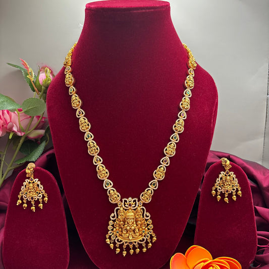 Premium Matte Gold Nakshi Temple Haram – Goddess Motifs & Antique Finish Bridal Heritage Necklace