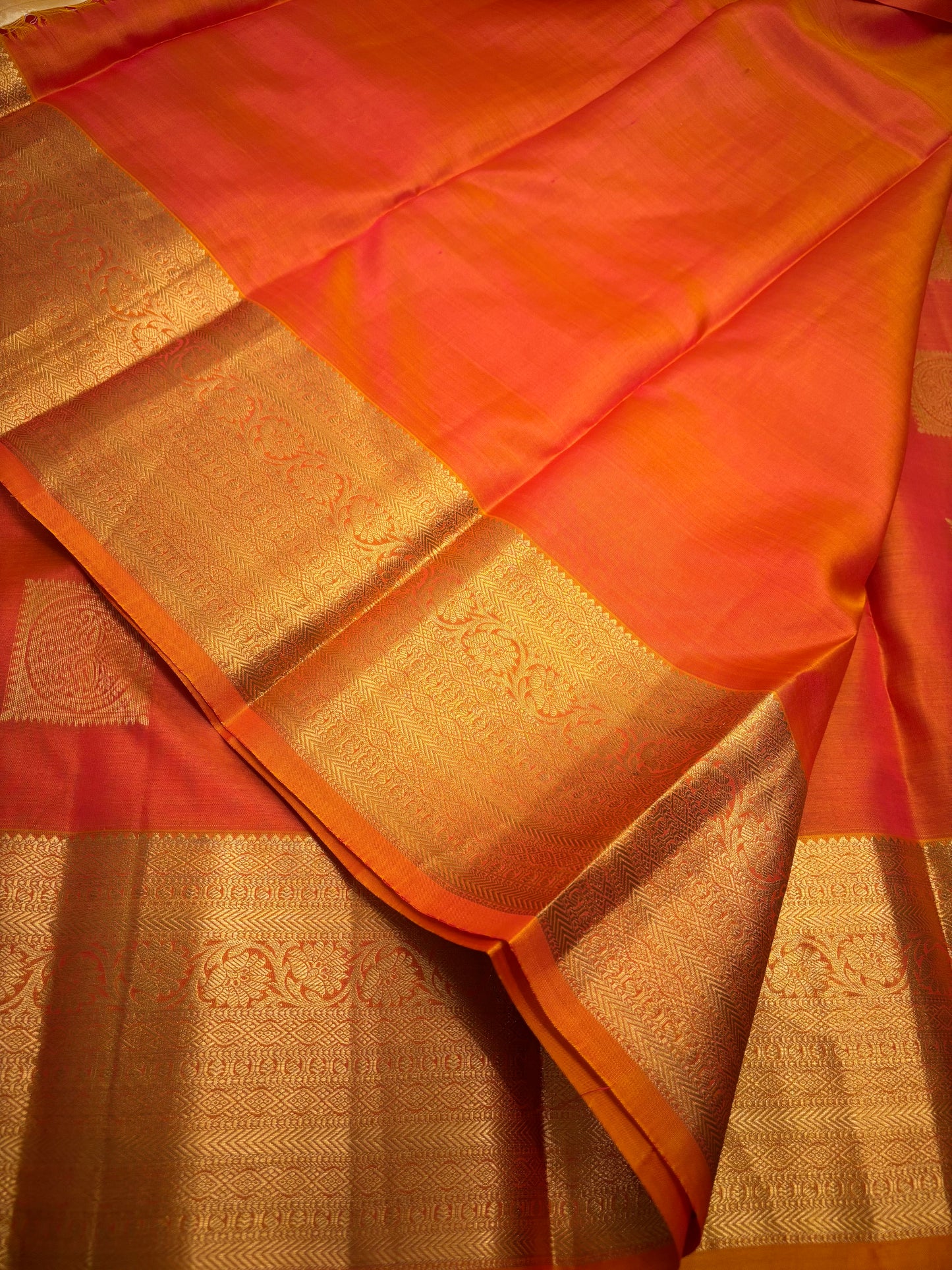 Radiant Orange Kanchipuram Silk Saree with Zari Border