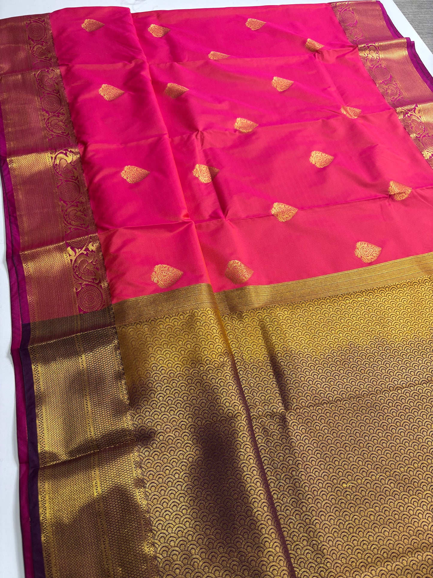 Elegant Pink Kanchipuram Semi Silk Saree with Rich Wine Contrast Border & Pallu