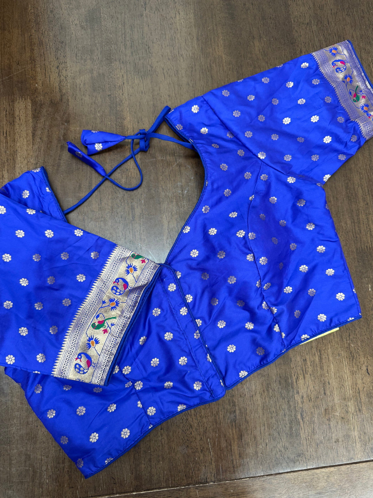 Premium Royal Blue Blouse with Gold Weave & Paithani Detailing
