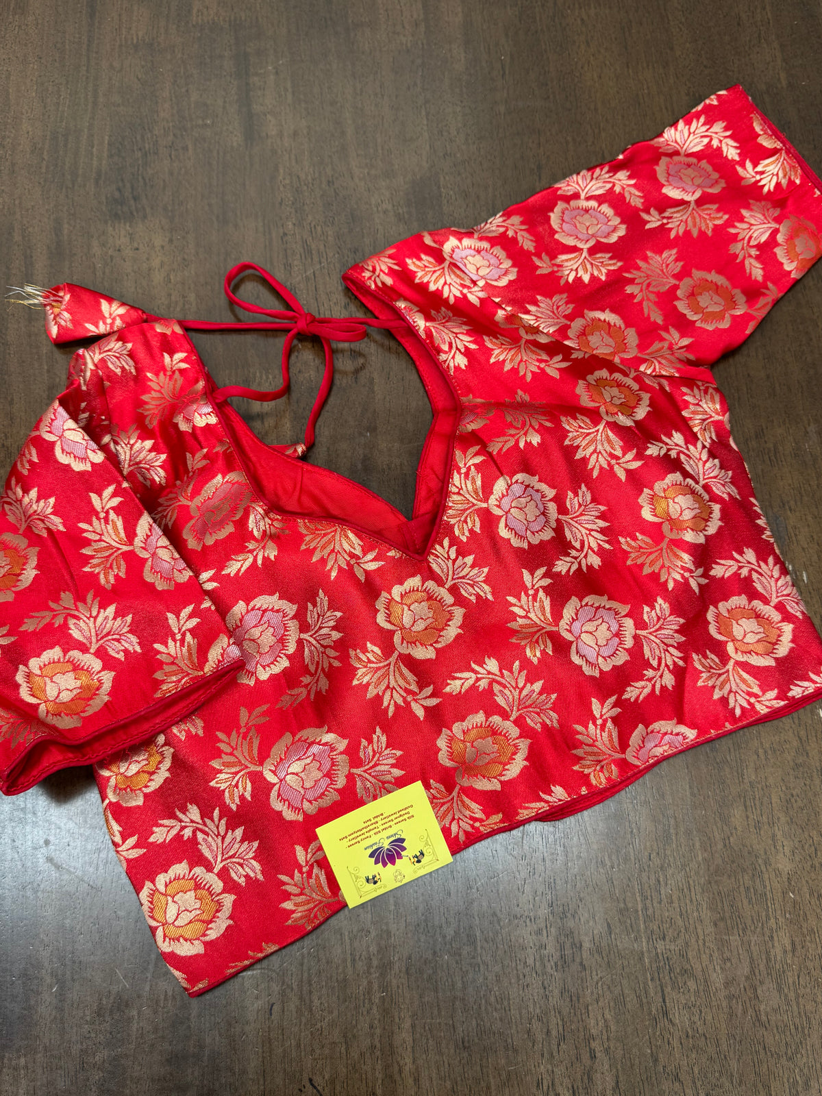 Traditional Red Floral Brocade Blouse with Gold Detailing