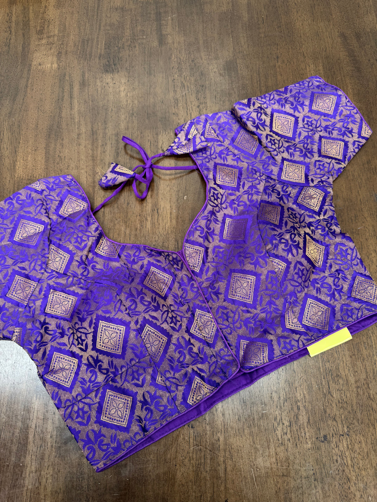 Purple Diamond‑Pattern Brocade Blouse with Premium Gold Weave