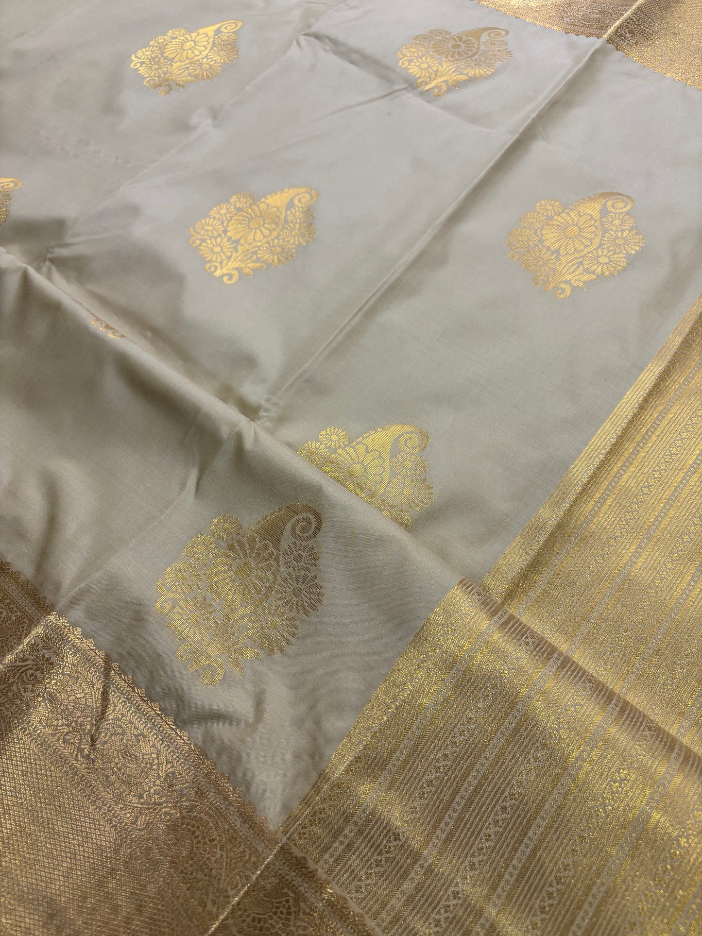 Elegant Beige Semi Silk Saree with Traditional Mango Butta