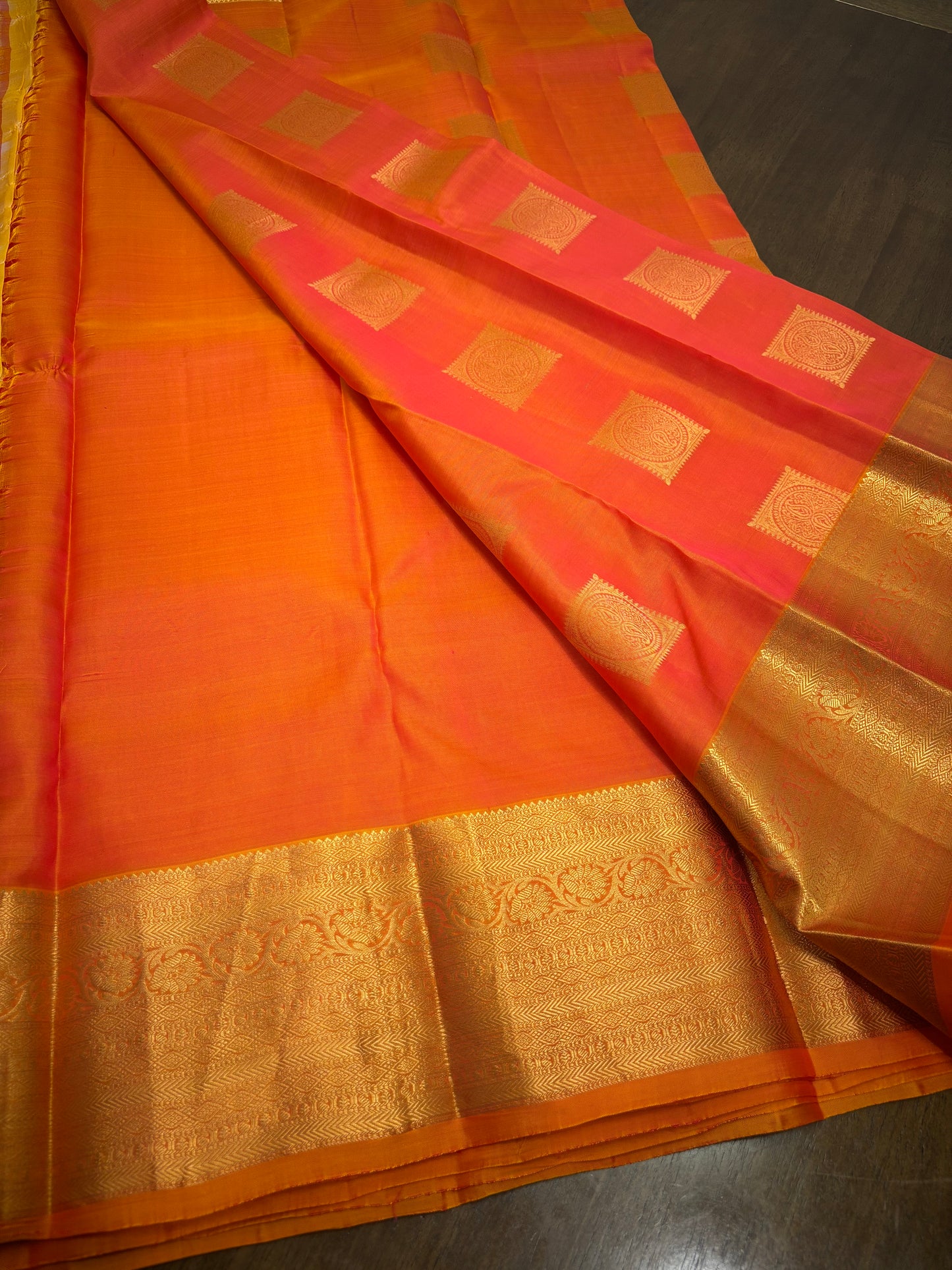 Radiant Orange Kanchipuram Silk Saree with Zari Border
