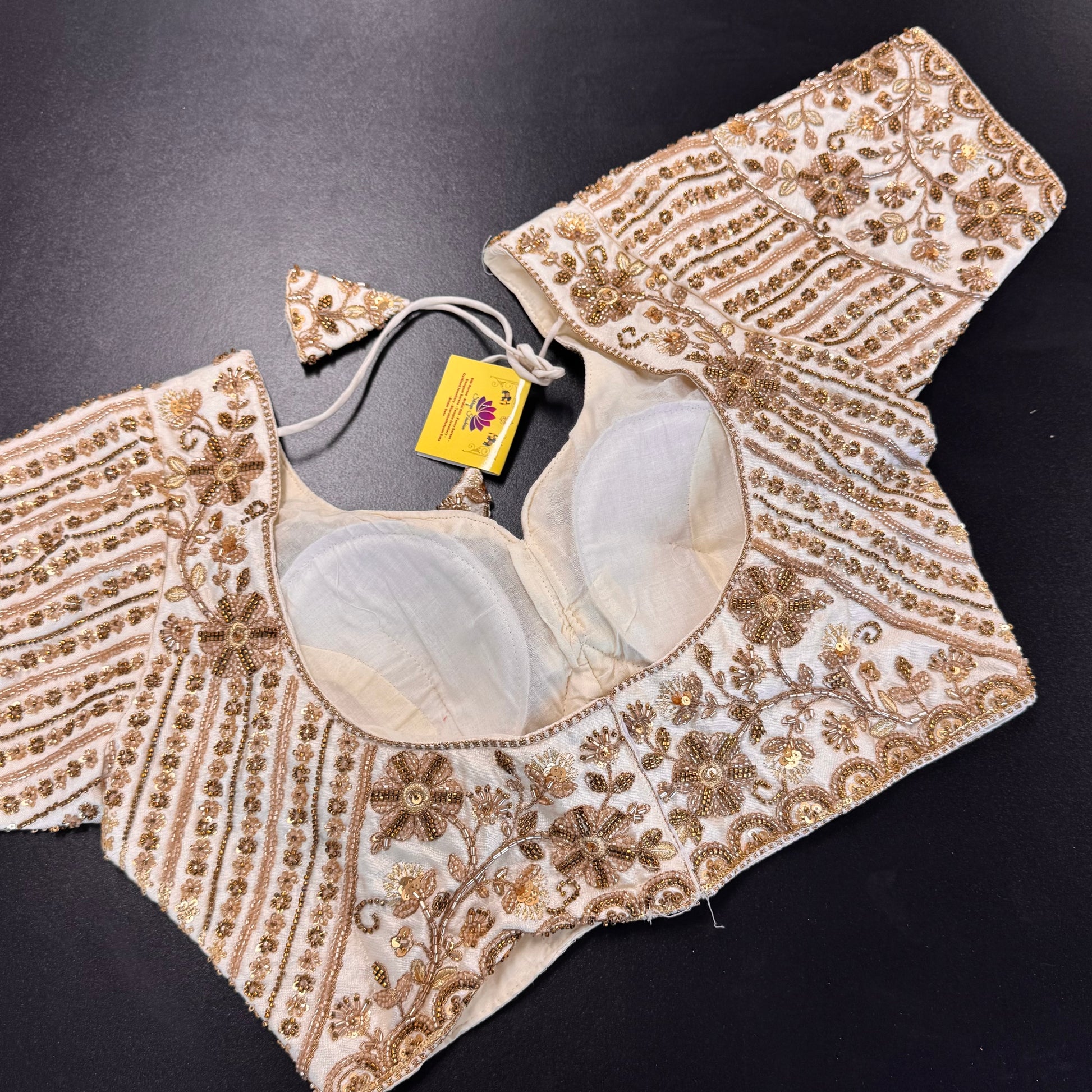 Ivory and gold zardozi bridal designer readymade saree blouse - Shrees Fashion Australia (view 2)