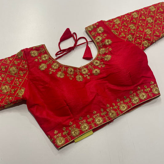 Designer Orange Blouse with Heritage Gold Threadwork