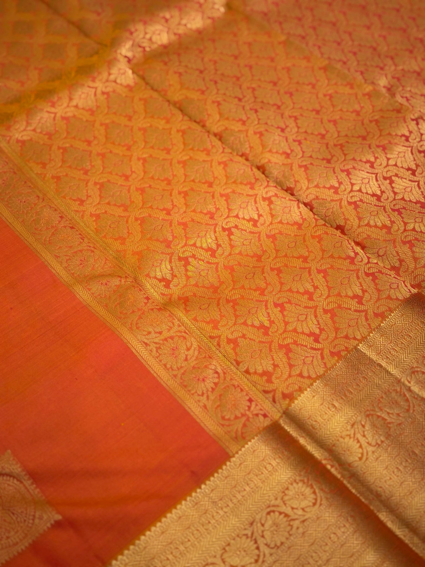 Radiant Orange Kanchipuram Silk Saree with Zari Border