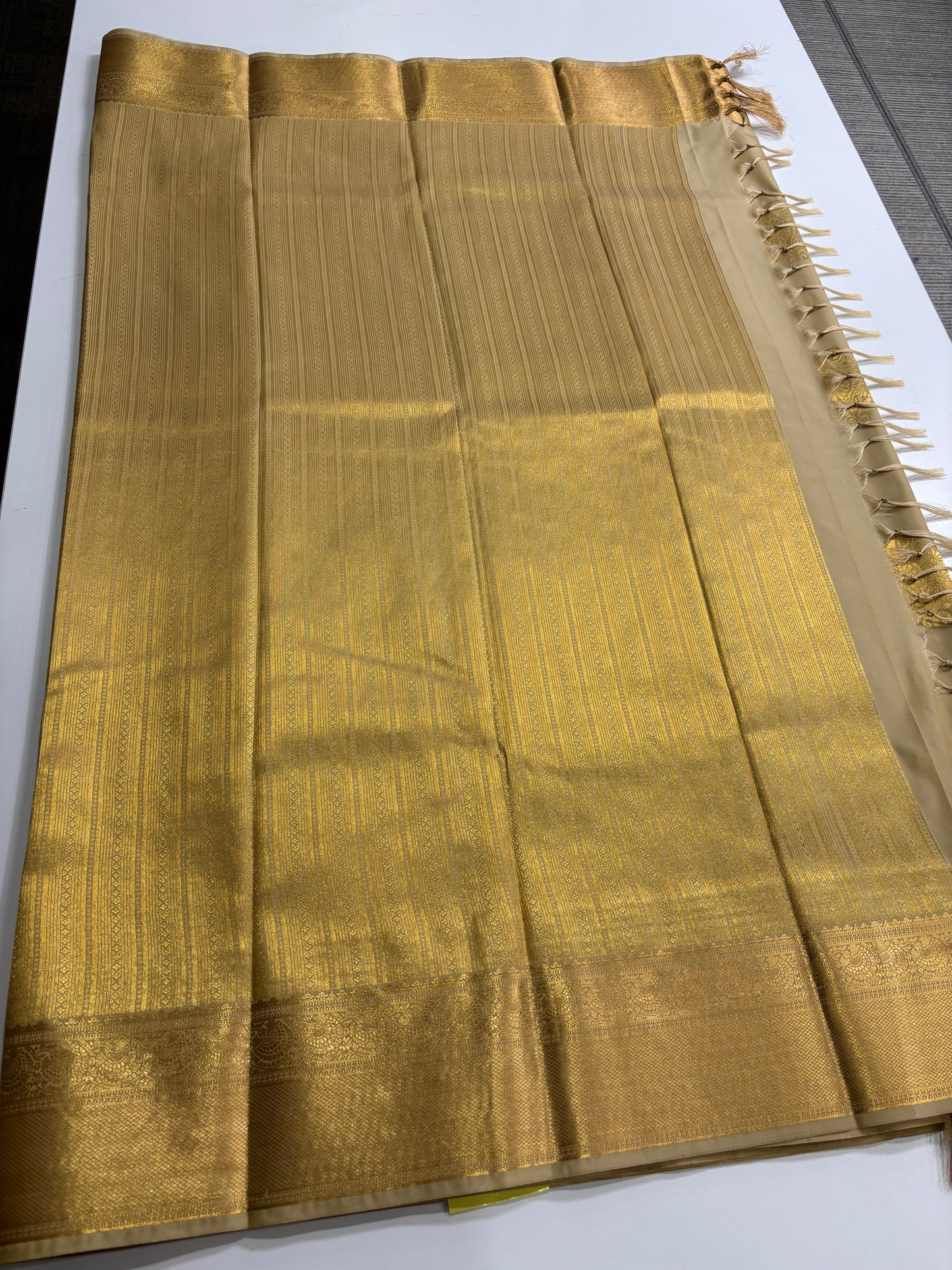 Elegant Beige Semi Silk Saree with Traditional Mango Butta