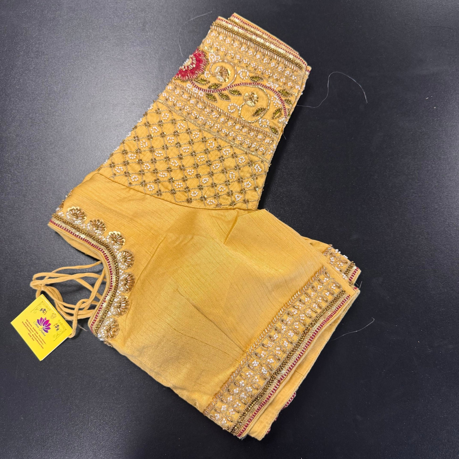 Mustard gold heavy embroidered designer readymade saree blouse - Shrees Fashion Australia (view 4)
