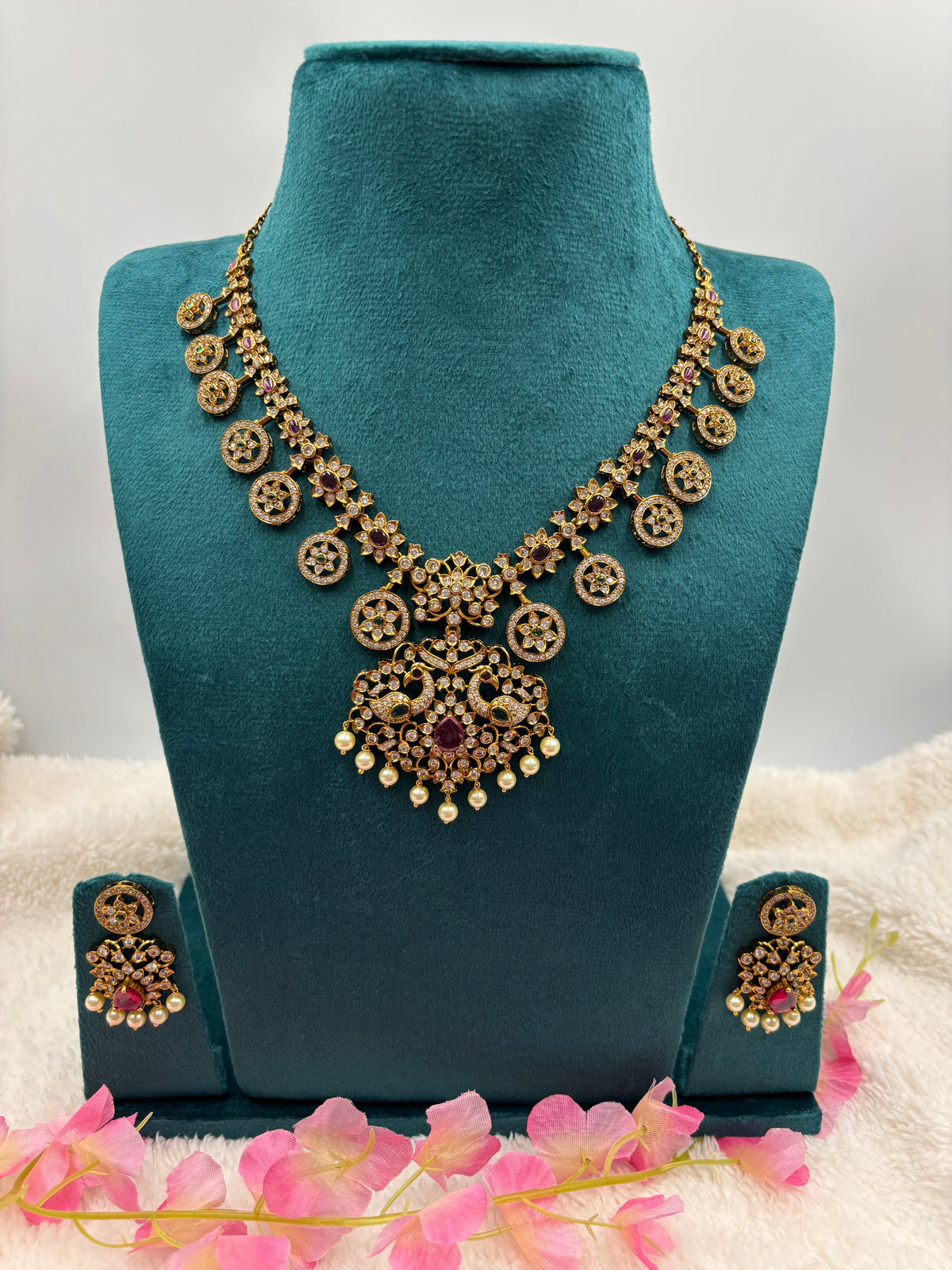 Victorian Stone Necklace Set with Changeable Middle Pendant