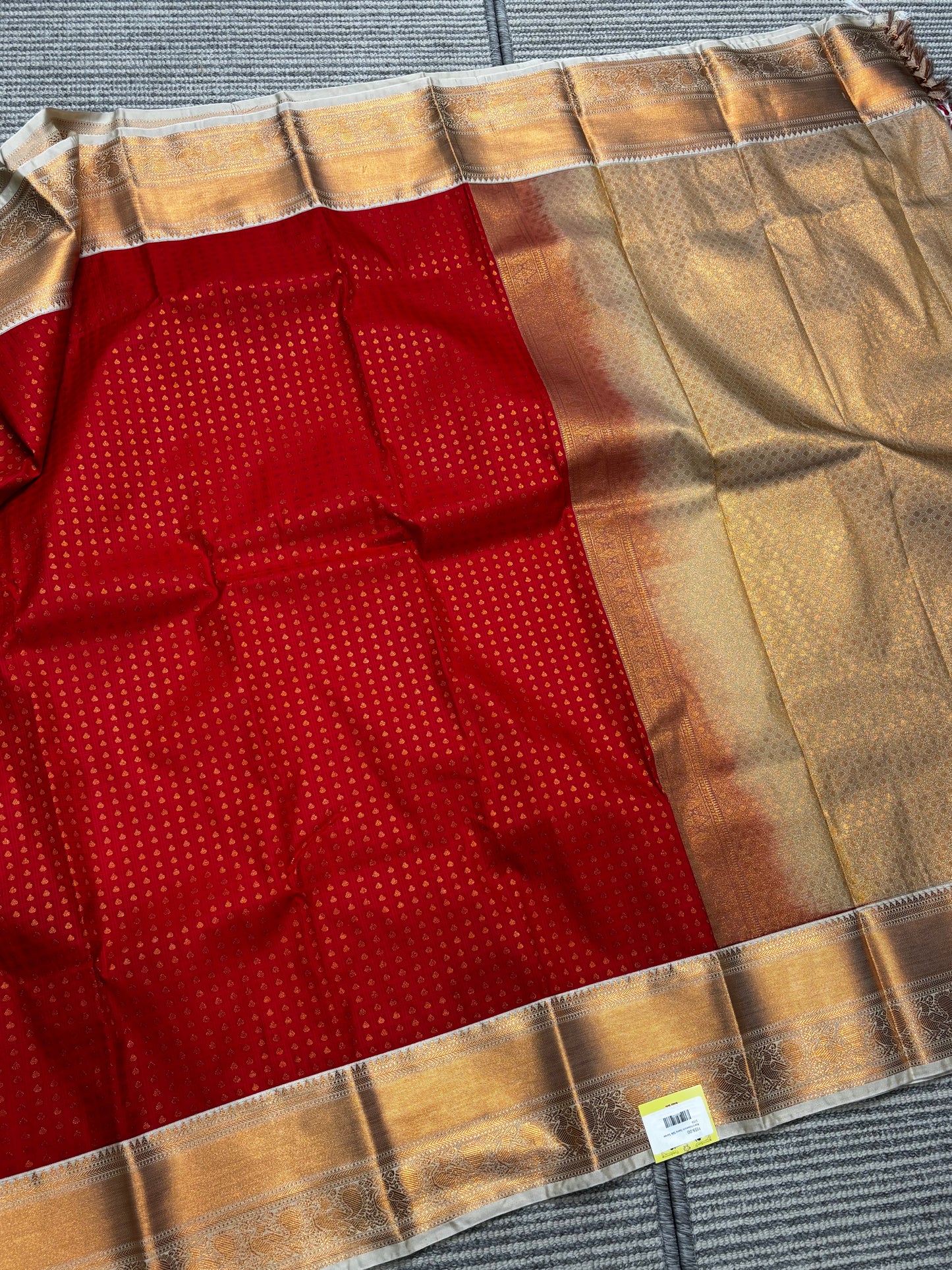 Elegant Red and Beige Semi Kanchipuram Saree with Golden Weave