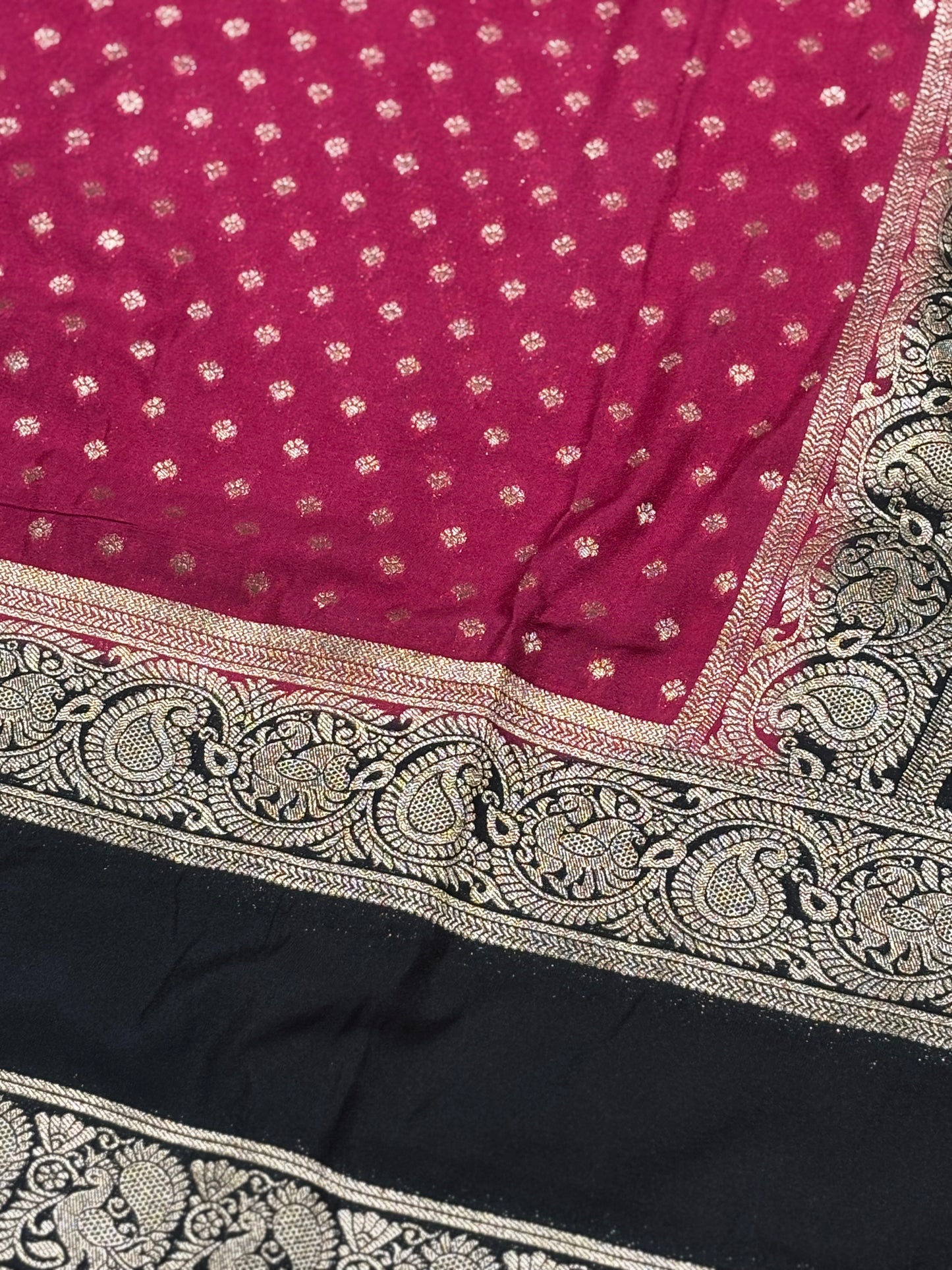 Elegant Pink Banarasi Soft Silk Saree with Elephant Black Border, Pallu & Contrast Blouse Piece
