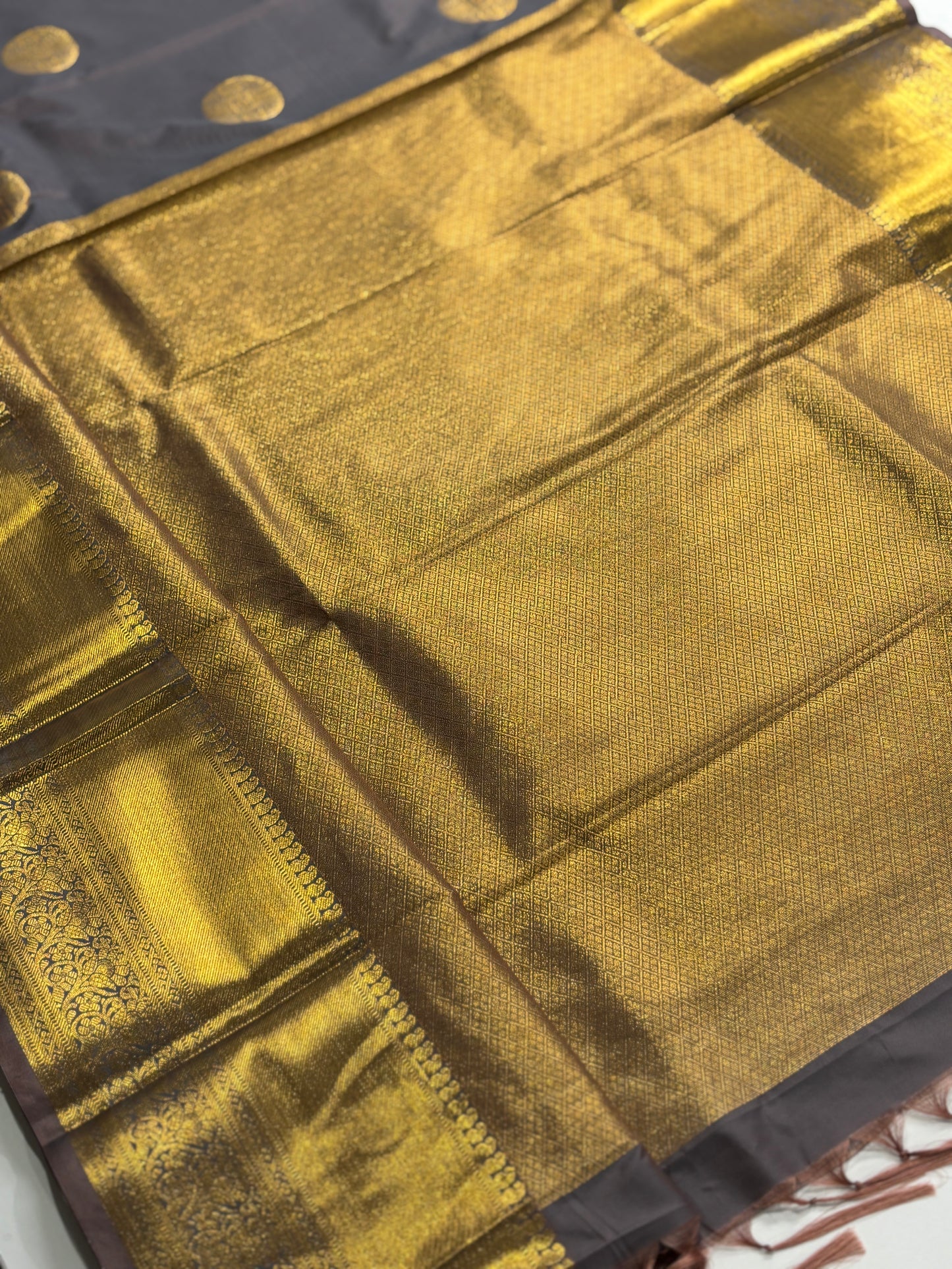 Elegant Greyish Blue Kanchipuram Semi Silk Saree with Golden Pallu & Border