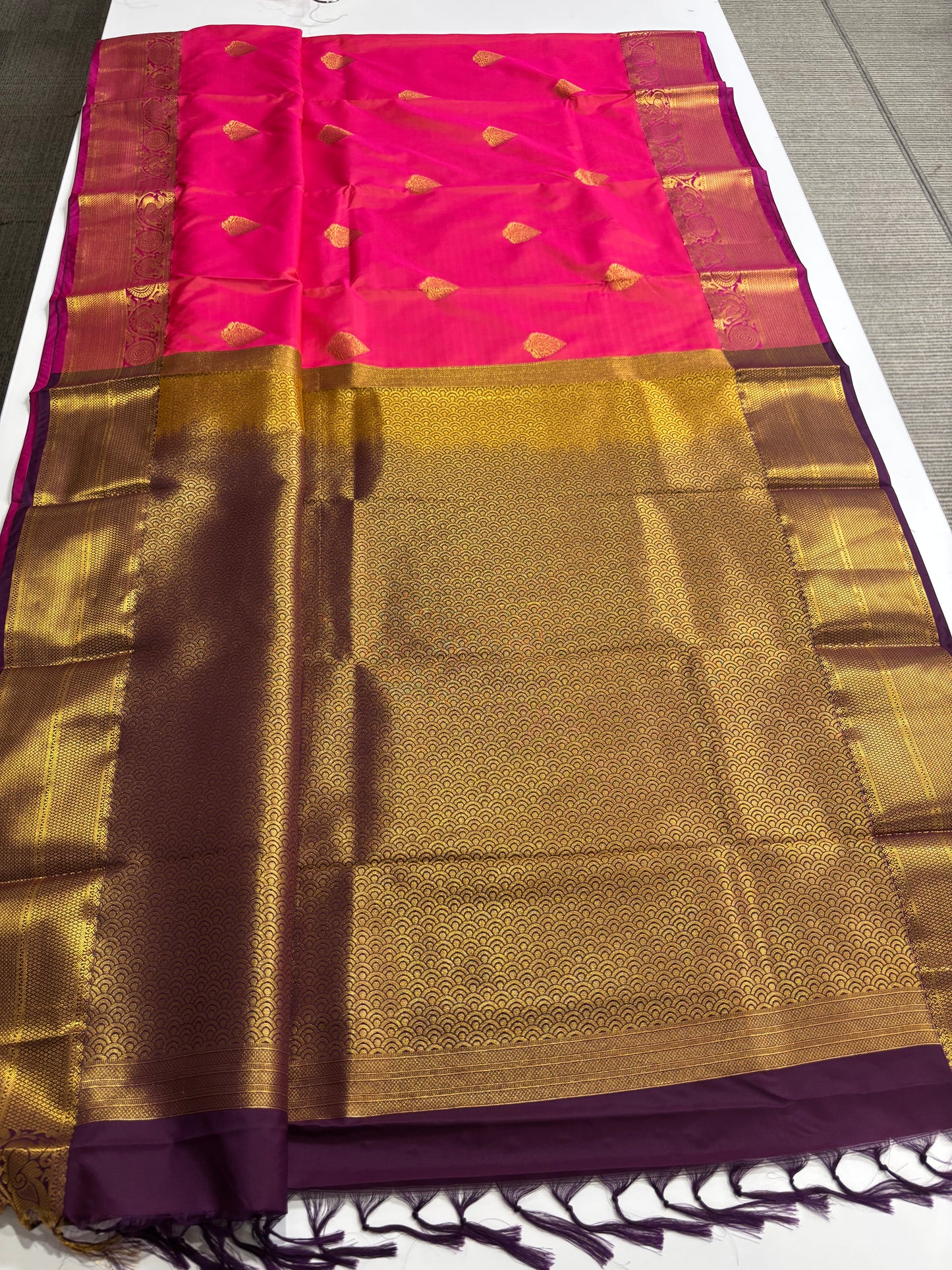 Elegant Pink Kanchipuram Semi Silk Saree with Rich Wine Contrast Border & Pallu