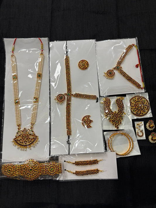 Premium Bharatanatyam Jewellery Set with Kemp Stones