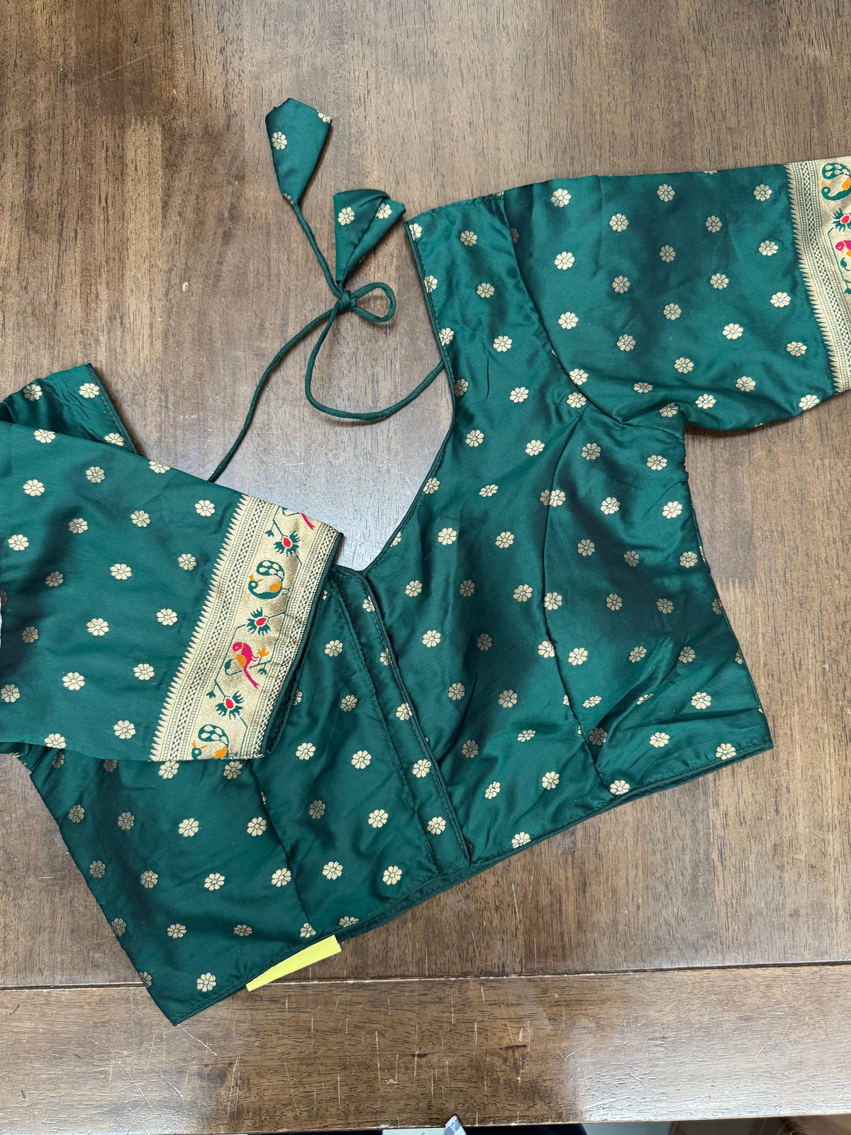 Rich Bottle Green Saree Blouse with Traditional Paithani Border Work