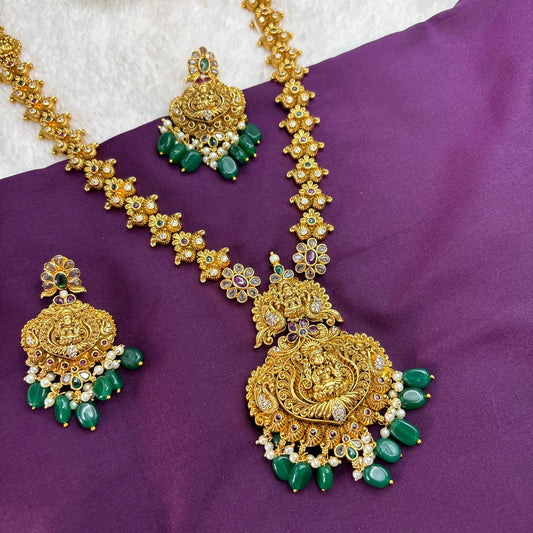 Beautiful Nakshi Design long haram with green beads