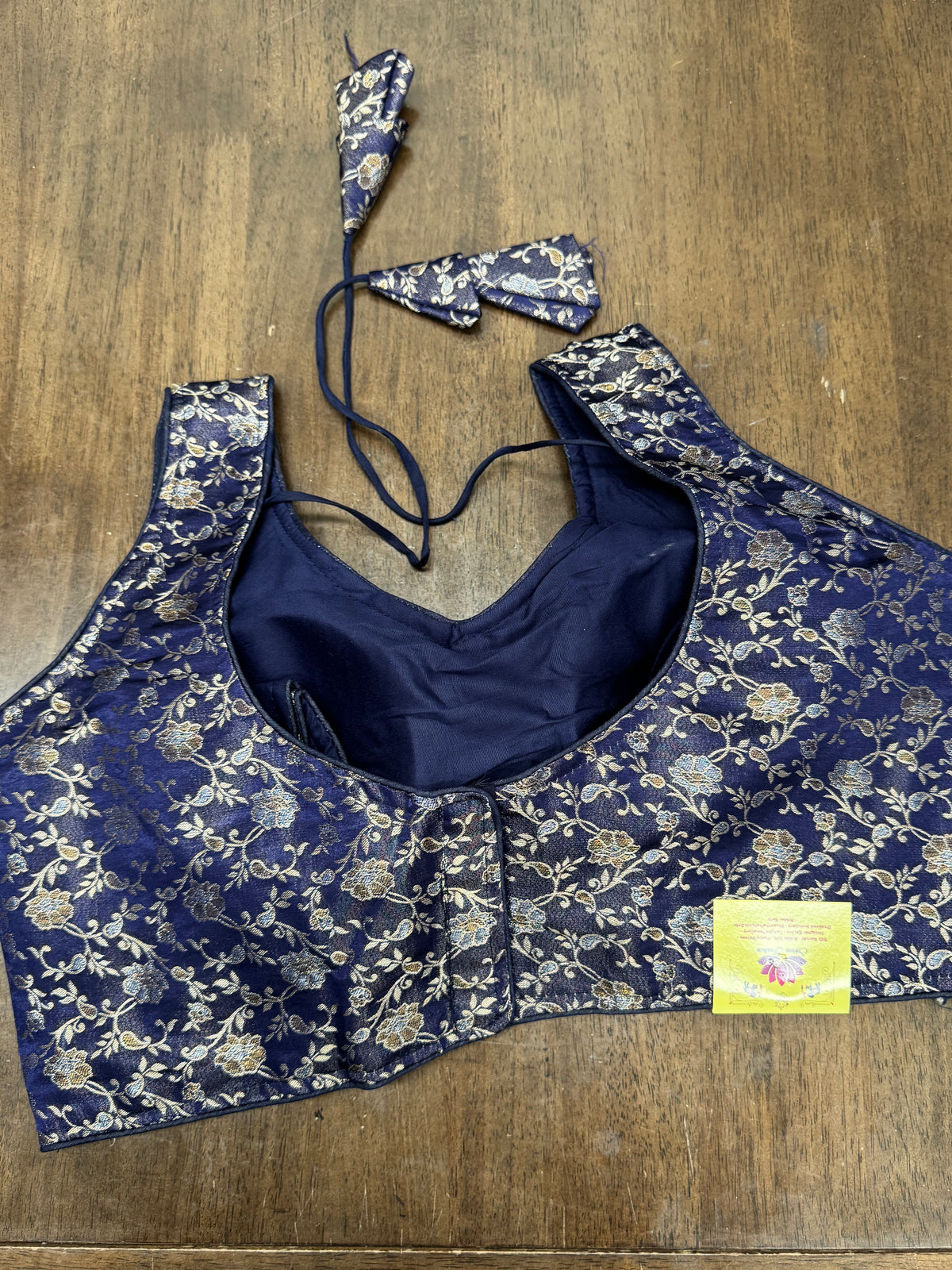 Rich Dark Navy Sleeveless Saree Blouse with Back‑Hook Closure