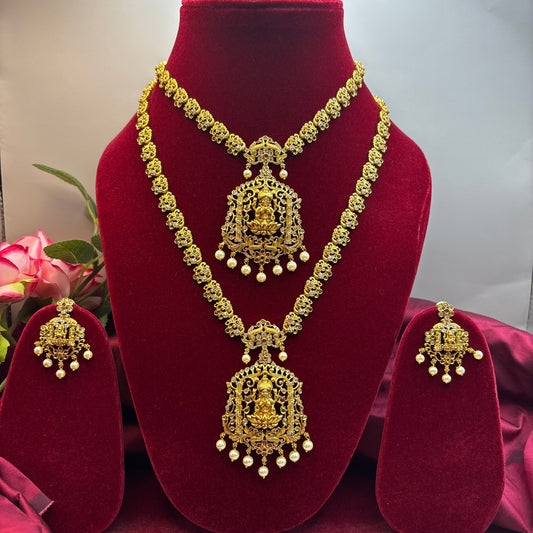 Beautiful temple design semi bridal sets with earrings and tikkas