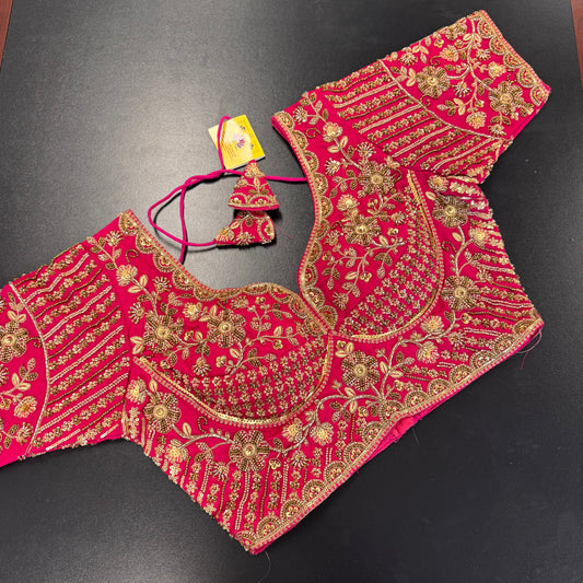 Rani pink zardozi heavy work designer readymade saree blouse - Shrees Fashion Australia (view 1)