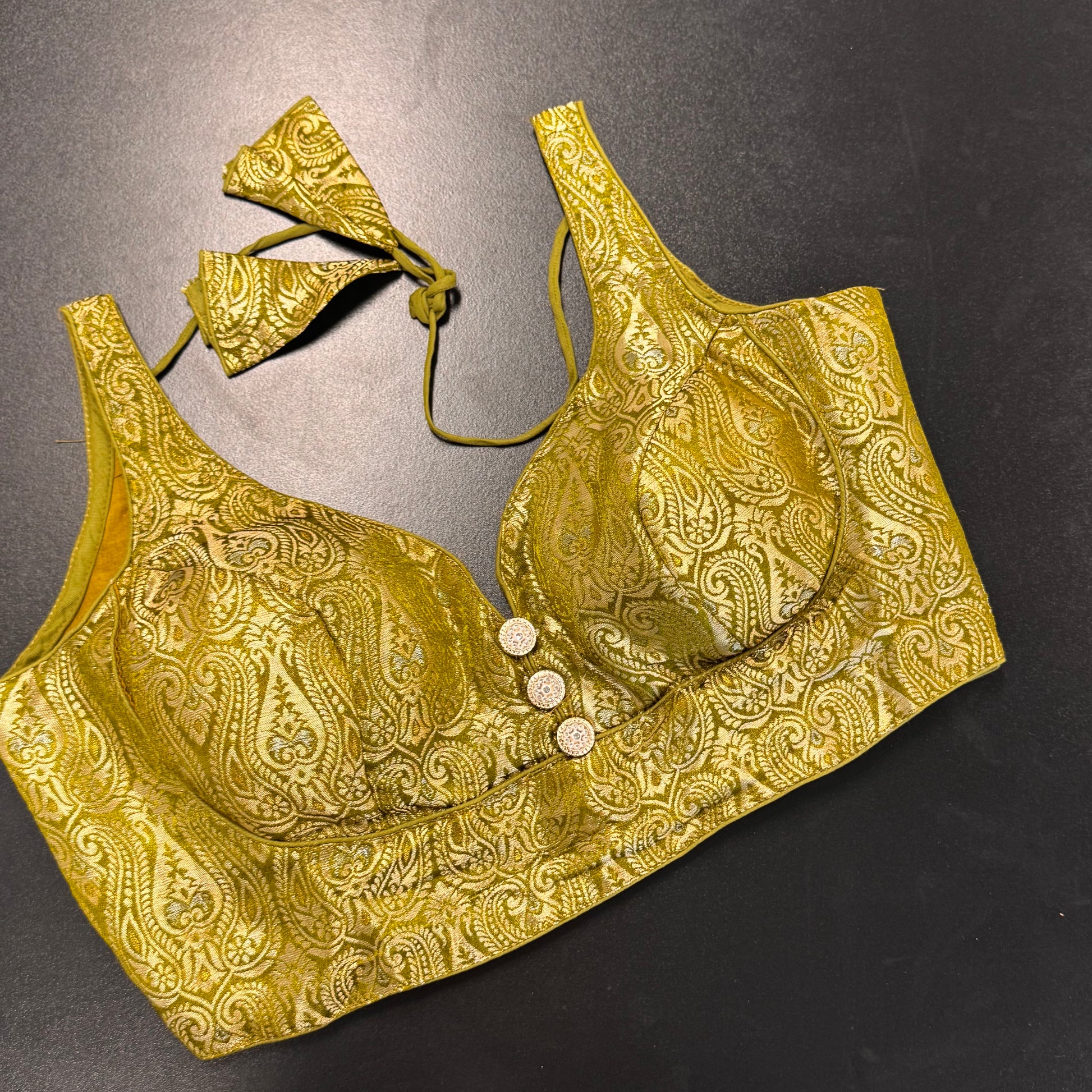 Olive green brocade designer readymade saree blouse - Shrees Fashion Australia (view 2)