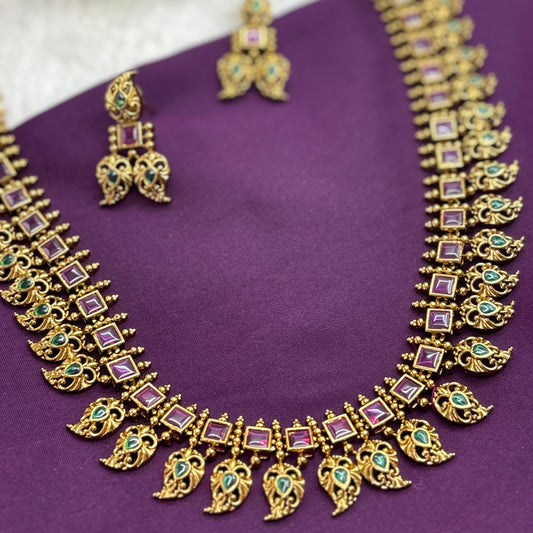 Mango Magic – Long Haram with Pink & Green Kemp Stones