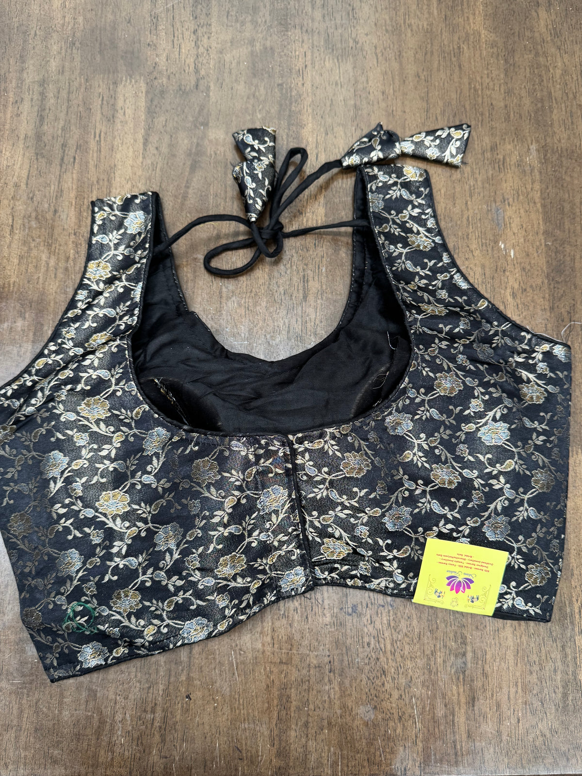 Premium Black Brocade Blouse with Classic Gold Detailing