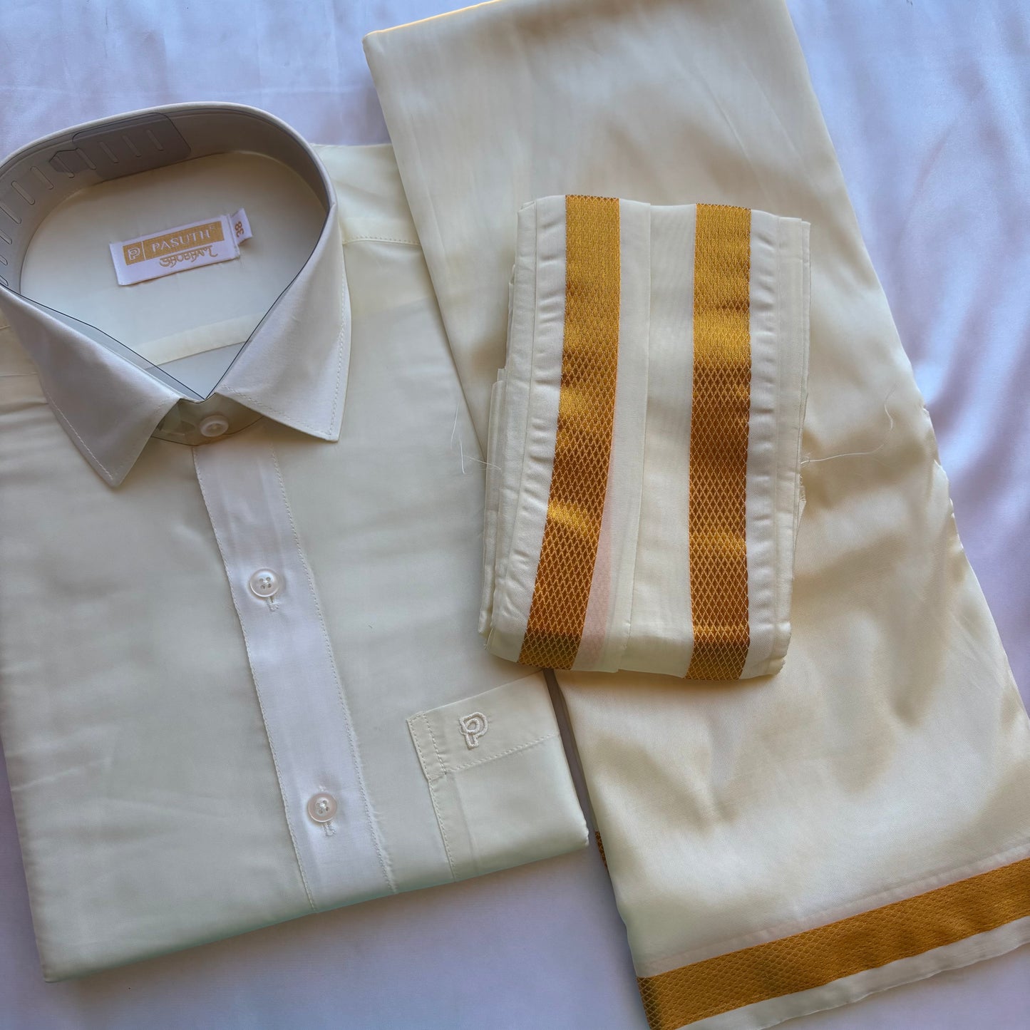 Premium Silk Veshti & Shirt Set with Angavasthiram