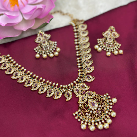 Timeless Elegance – Traditional Mango Design Necklace Set in Antique Finish