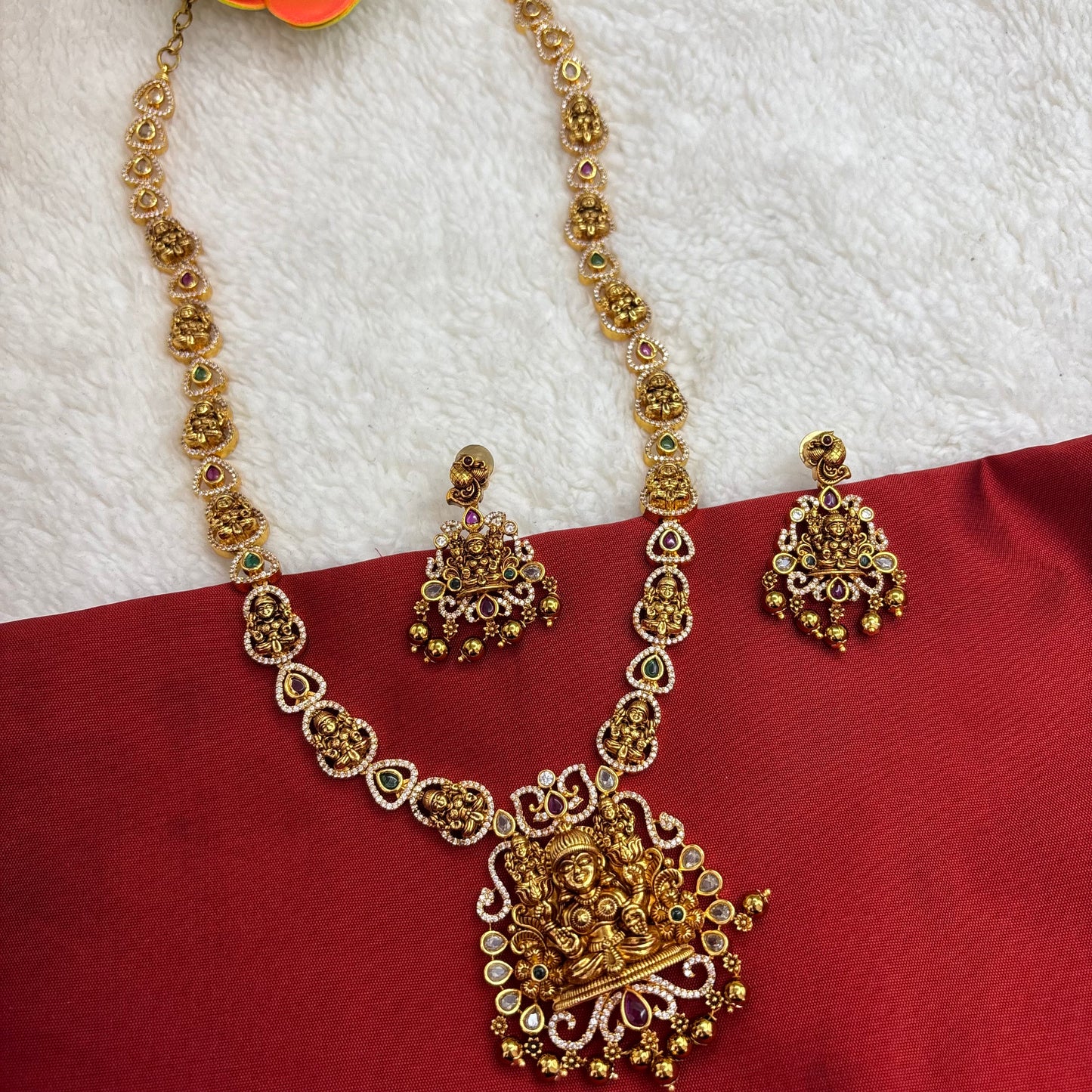 Premium Matte Gold Nakshi Temple Haram – Goddess Motifs & Antique Finish Bridal Heritage Necklace
