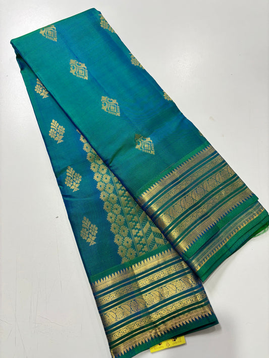 Handwoven Pure Kanchipuram Silk Saree in Regal Peacock Blue with Elegant Classic Accents
