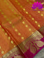 Mustard Yellow with Pink Colour Gold Zari Embossed Design Kanchipuram Silk Saree