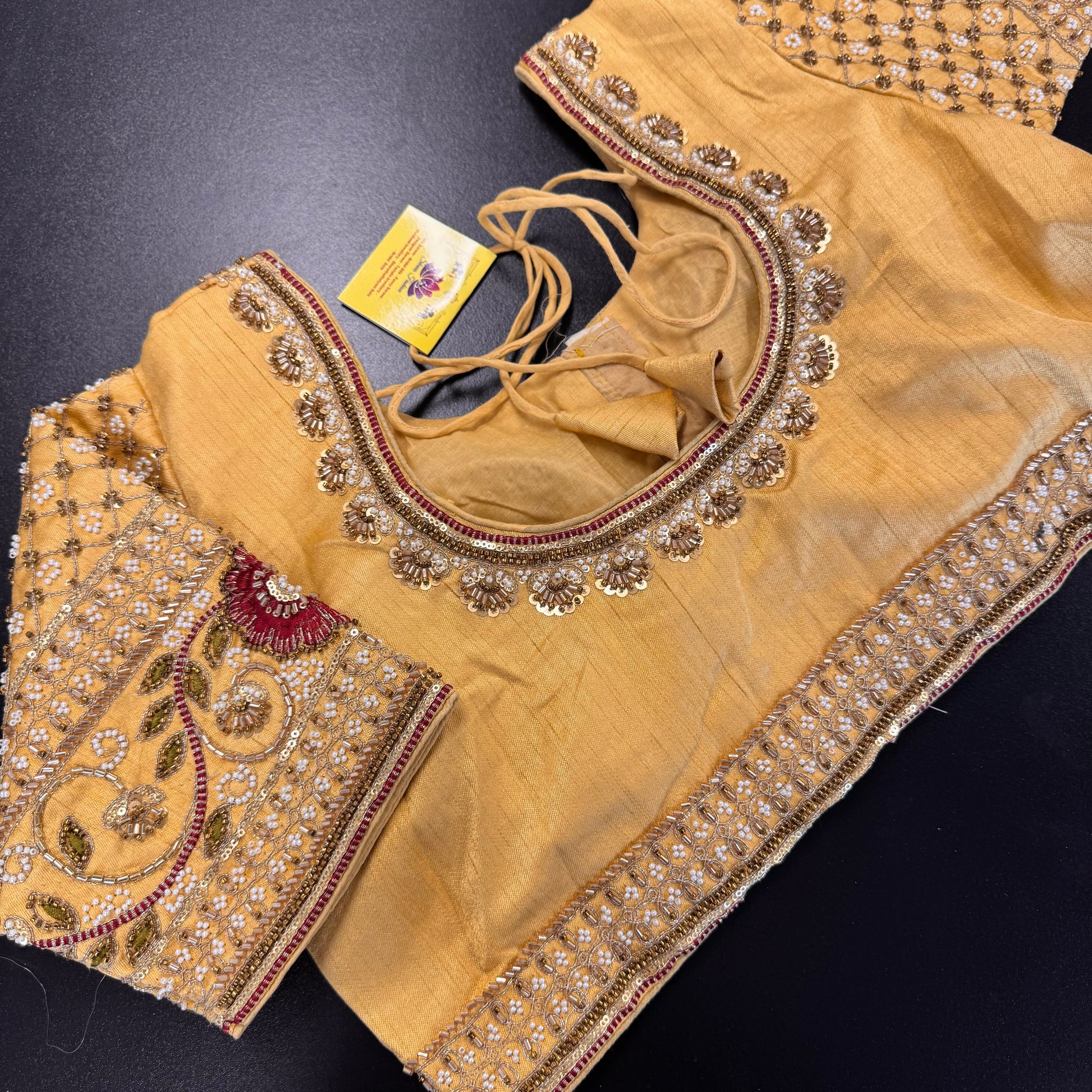 Mustard gold heavy embroidered designer readymade saree blouse - Shrees Fashion Australia (view 3)