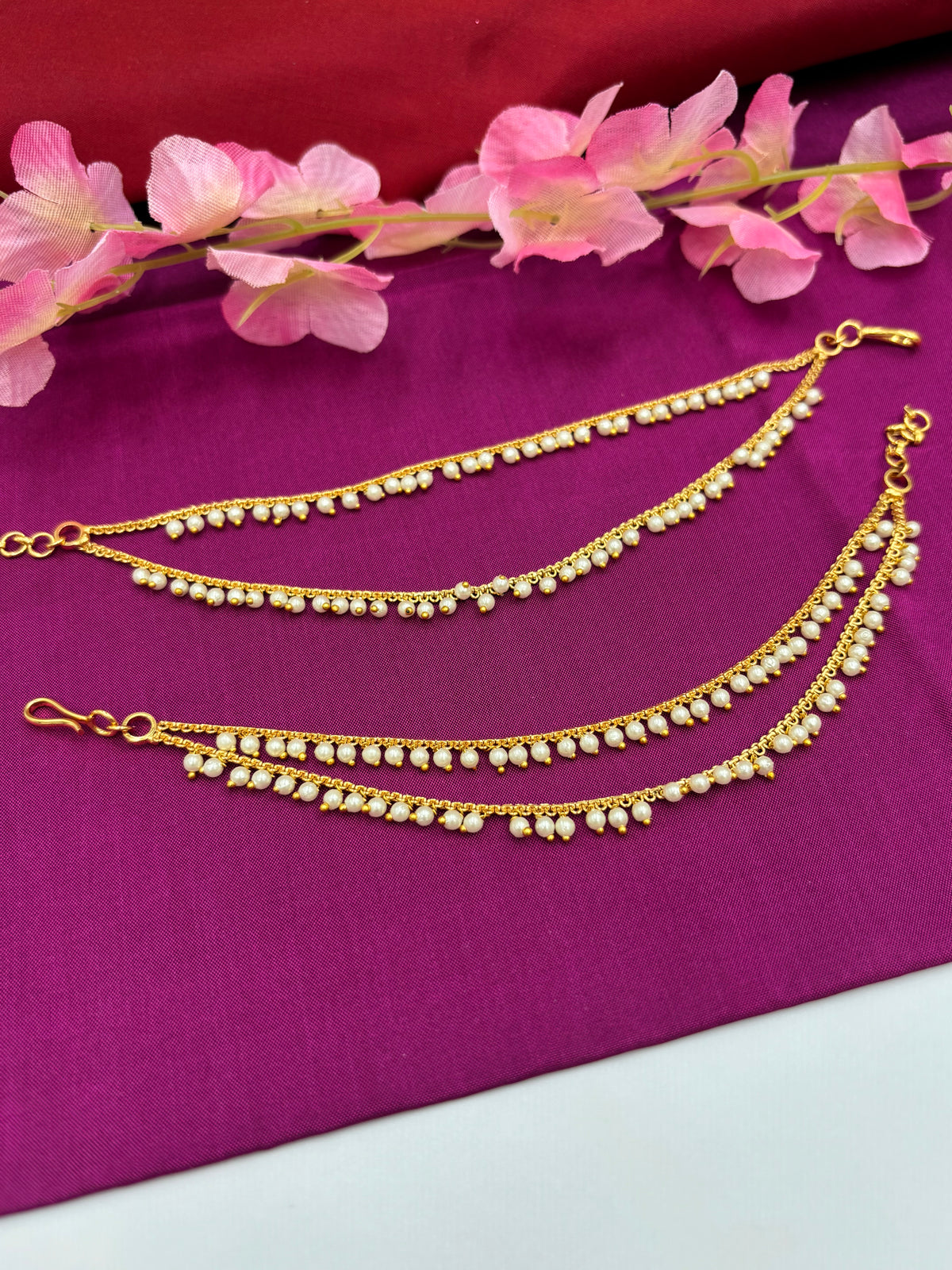 Traditional Double Chain Ear Chain with Pearl Detailing