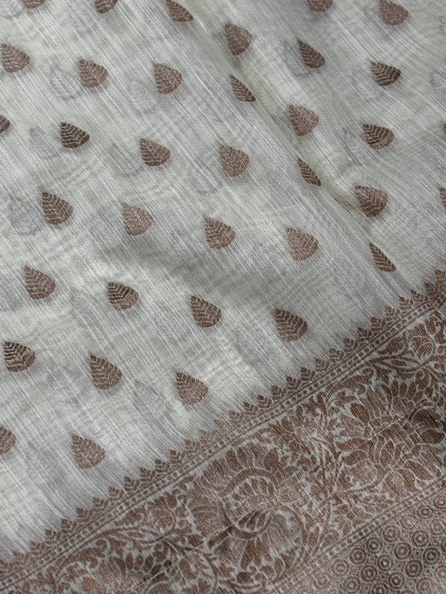 Elegant Beige Pure Tussar Saree with Brown Brocade Pallu & Antique Zari Border