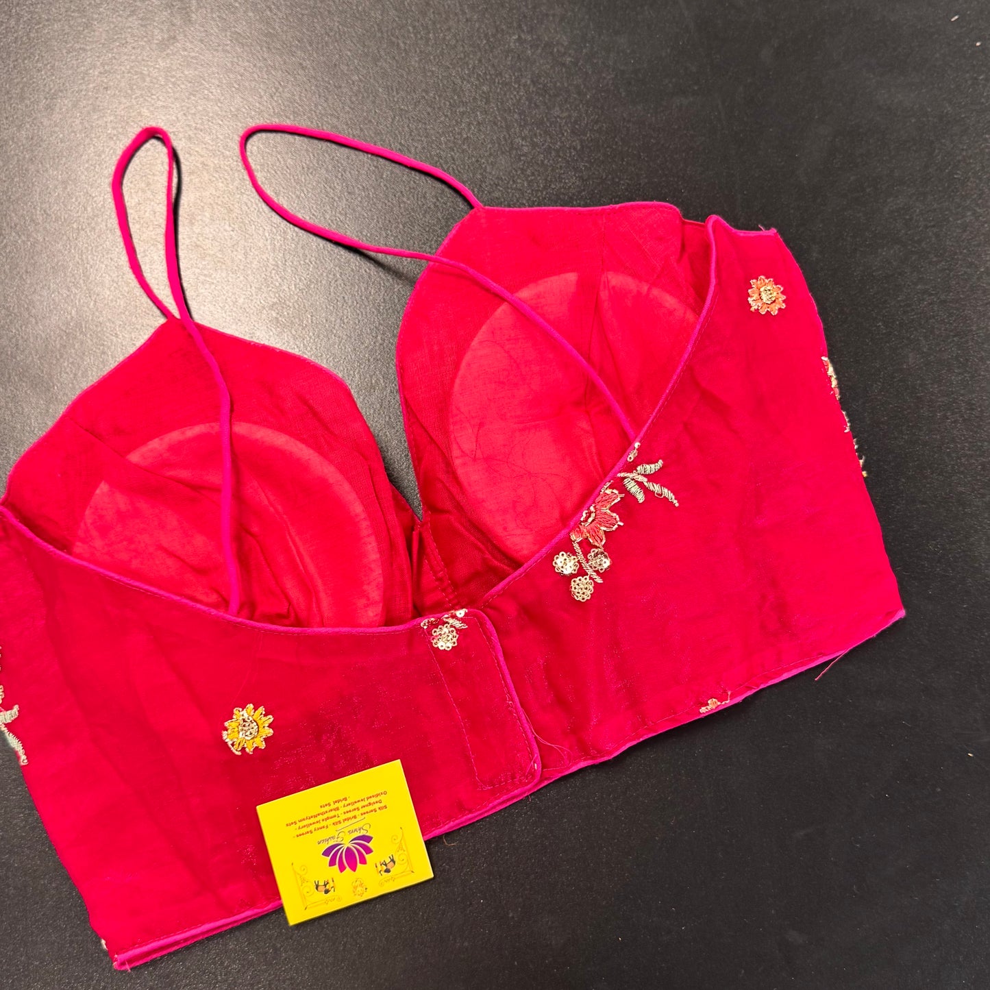 Rani pink floral embroidered designer readymade saree blouse - Shrees Fashion Australia (view 2)